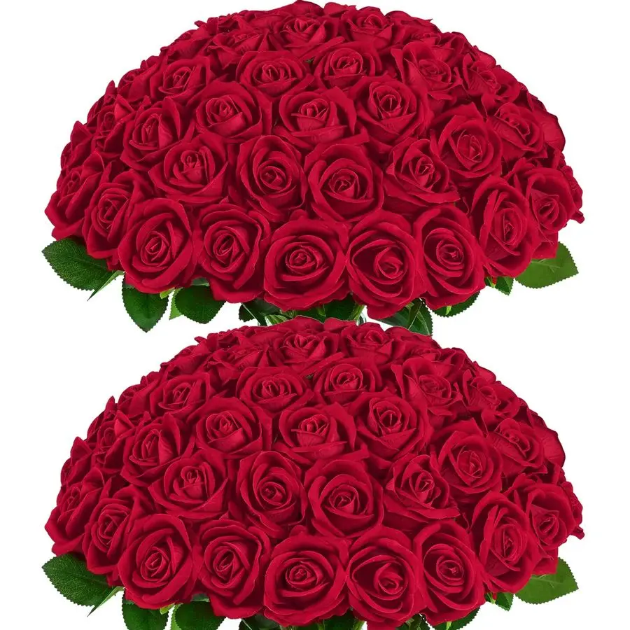 

50 шт. красных искусственных роз, букет из бархатных роз Real Touch, искусственные цветы оптом, искусственные розы с длинными стеблями для Дня святого Валентина