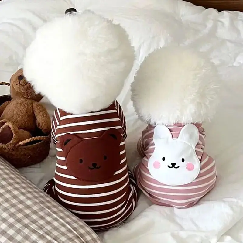 

Rabbit Stripes Four-legged Pet Clothes Bichon Striped Summer Clothes Poodle Home Dog Clothes Soft Pajamas For Puppies XS-XL