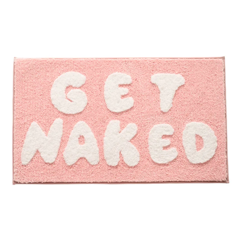 Inyahome 50x80cm Get Naked Bath Mats Pink Floor Rugs Non-Slip Quick Water Absorption for Bedroom Bathroon Door Mat Living Room