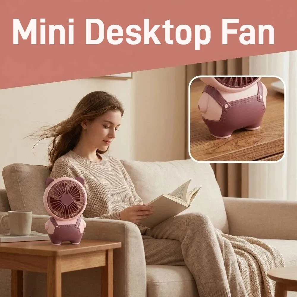 

Bear Shape Desktop Mini Fan Portable Lightweight Children's Handheld Fan with Hanging Rope Quiet Operation Small Electric Fan