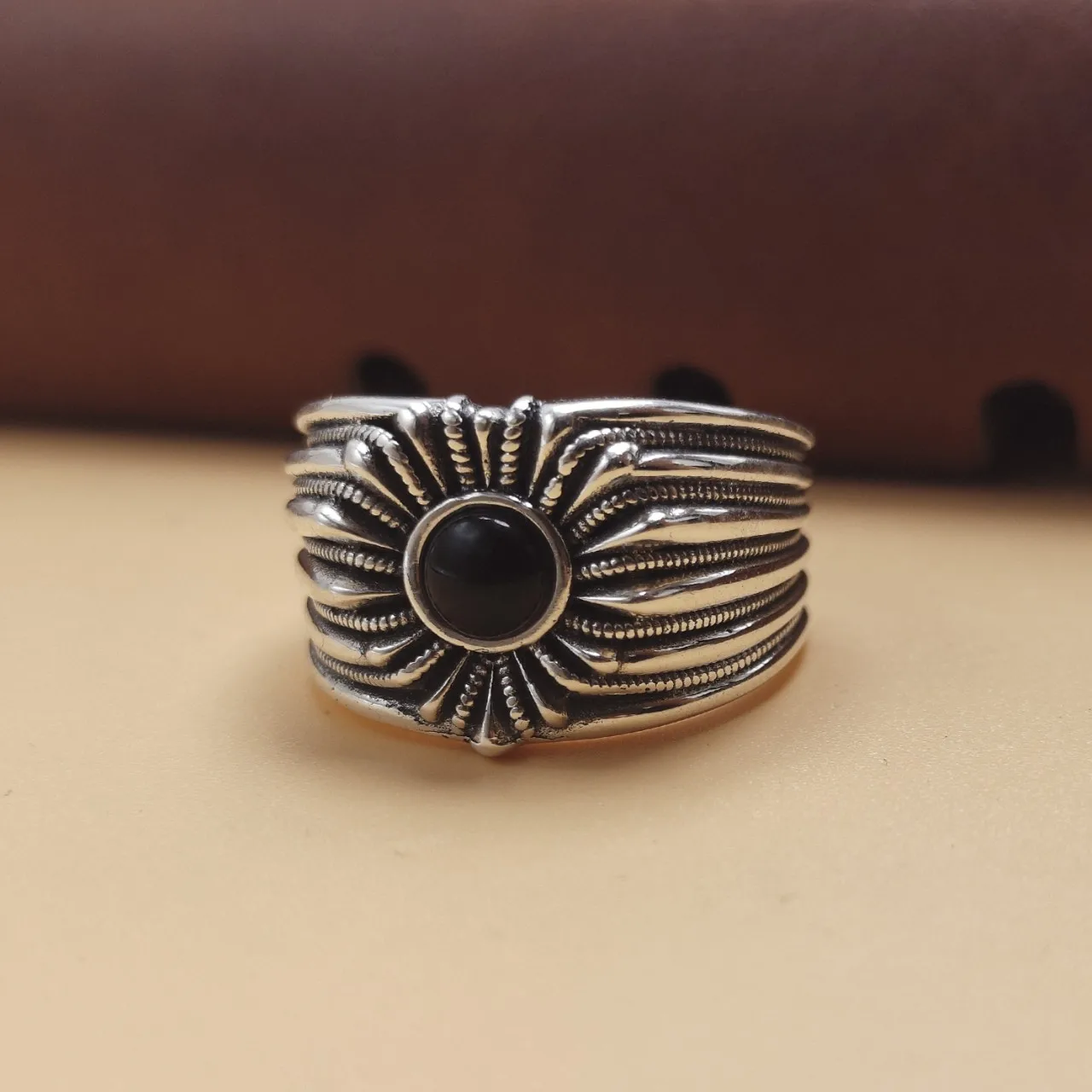 Men's sunflower ring opening sterling silver hip hopniche style design cross fashionable brand cold style ring index finger ring