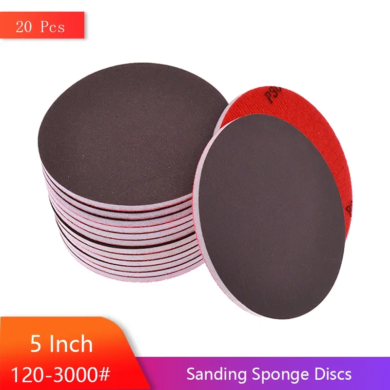 

5Inch 125MM Sponge Sangding Disc 20Pcs Foam Hook and Loop Round Sandpaper Assorted 120-3000 Grit for Elastic Polishing Grinding