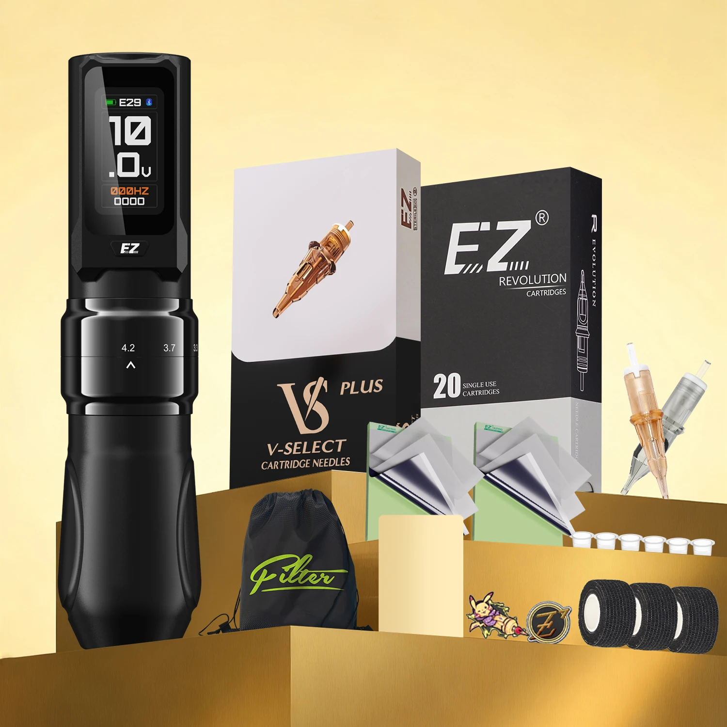 ماكينة رسم الوشم التجميلي اللاسلكية EZ P3 PRO تعمل باللمس الكبيرة 2.0-4.2 مللي متر 2000 مللي أمبير P3 PRO أطقم مع توريد إبر الوشم خرطوشة EZ