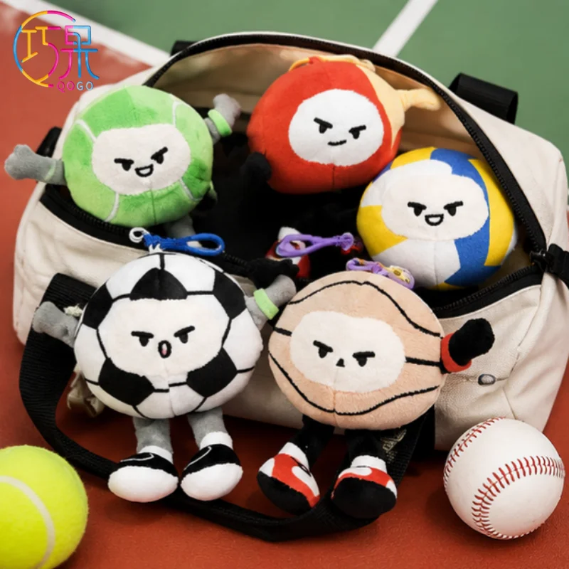 Creative cute sports plush ball doll keychain fashion basketball football tennis volleyball bag pendant gift for friends