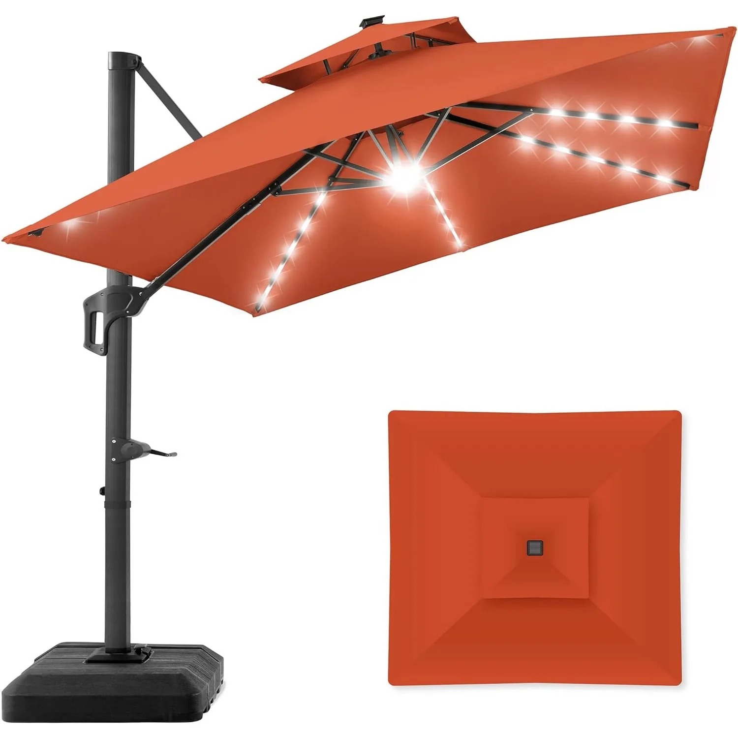 

Best Choice Products 10x10ft 2-Tier Square Cantilever Patio Umbrella Solar LED Lights Offset Hanging Outdoor Sun Shade Rust