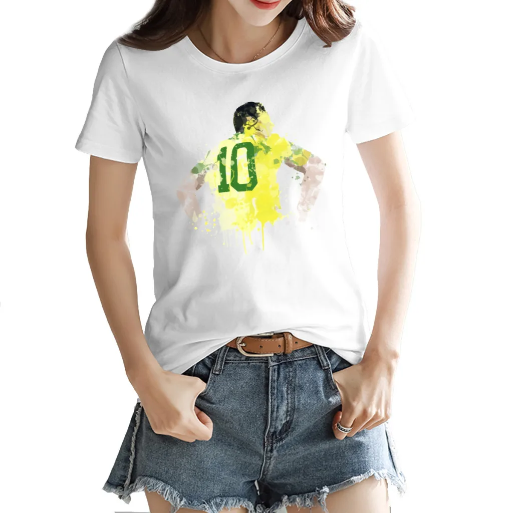 Women's T-shirt Football Team Movement Brazil 2 Nascimento and pelés peles Kemp premium Tees High grade Leisure Eur Size