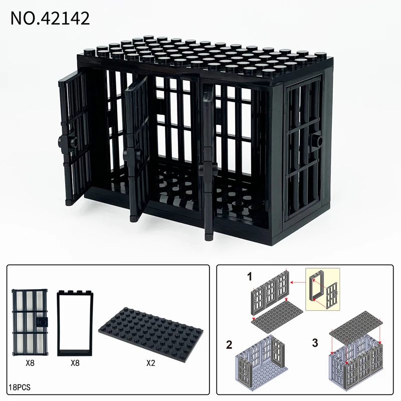 MOC Prison Scene Building Blocks Accessories Cage Police Shield Patrol Motorcycle Sentry Tower Handcuffs Bricks Boys DIY Toy S14 view 3
