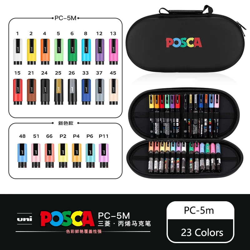 POSCA acrylstiften georganiseerd in tassen, 0,7-2,5 mm schoolkleurpennen, handige originele Japanse professionele kunstverfbenodigdheden