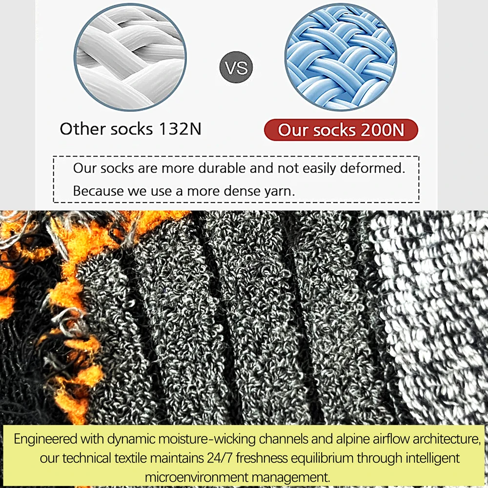 6 Paar Herren-Wandersocken mit schwerem Kissen, Baumwolle, geruchshemmend, feuchtigkeitsableitend, Unisex, Größen 35–50 für Trekking, Laufen, Multi-Pack – Detail 6