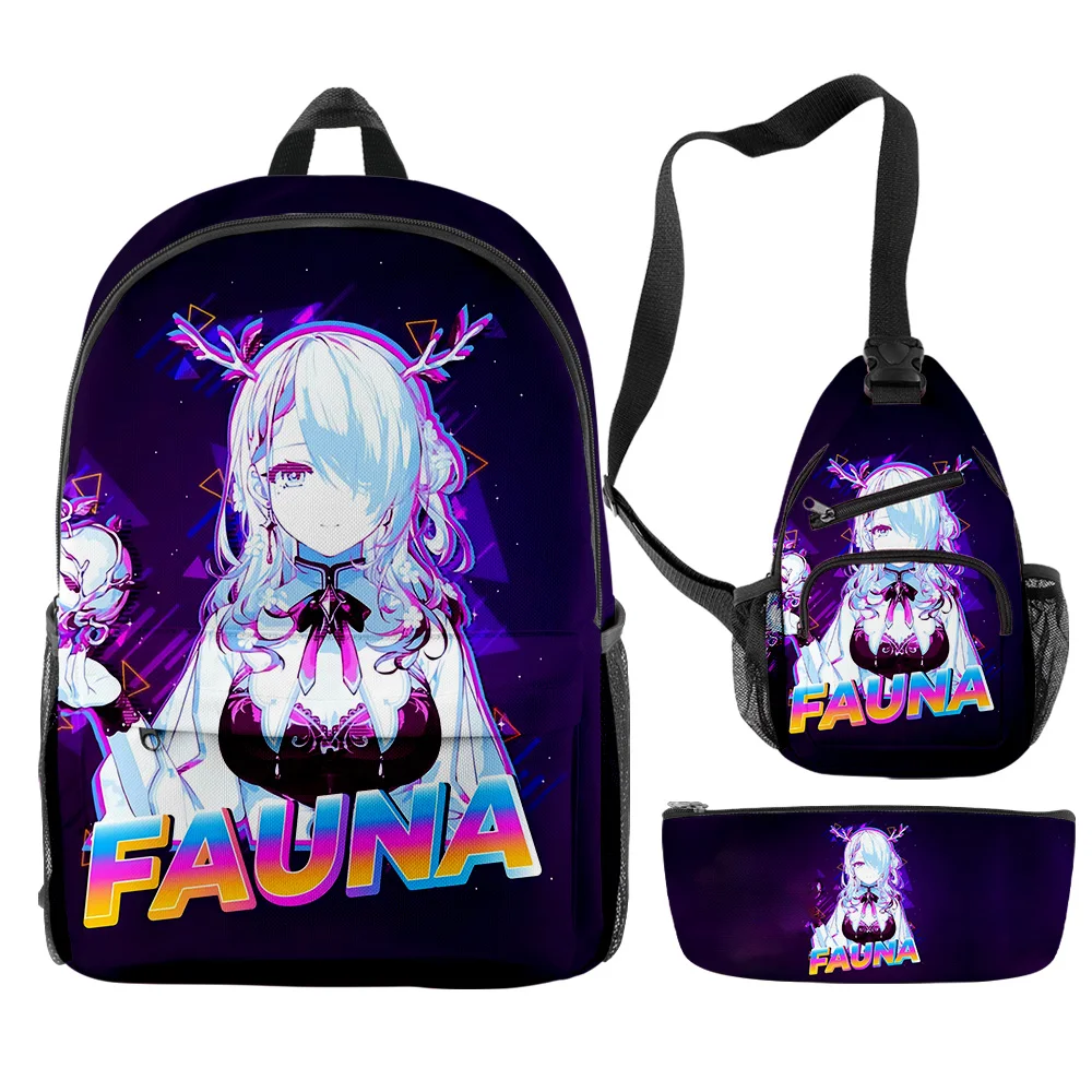 

Hololive VTuber Ceres Fauna Anime 2023 New Backpacks 3 Pieces Sets Zipper Daypack Unisex Traval Bag Harajuku Student School Bag