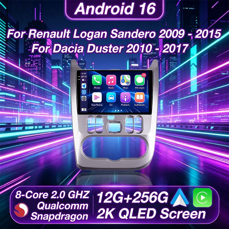 Android 16 Car Radio For Renault Logan Sandero 2009 - 2015 For Dacia Duster 2010 - 2017 GPS Multimedia Player DSP Head Unit Navi