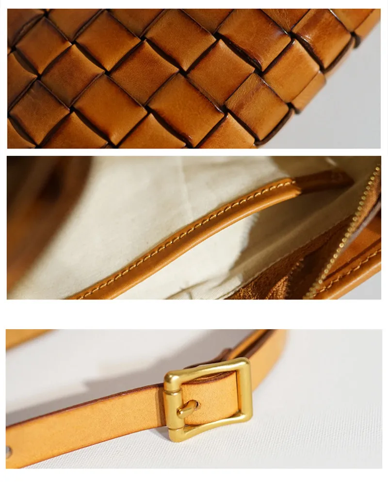 Vintage fashion luxury desig natural genuine leather woven small square package outside casual ladies shoulder crossbody bag