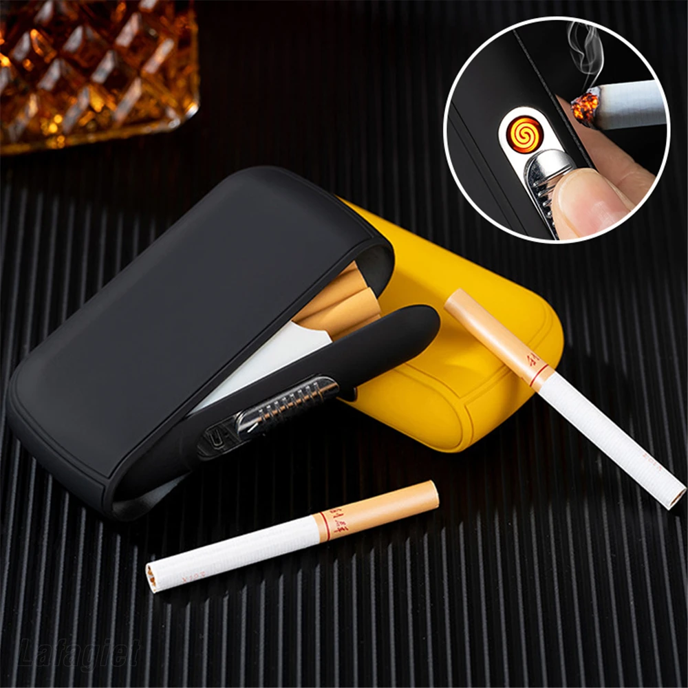 Portable Cigarette Case Rechargeable USB Arc Lighter Waterproof Multifunction Pocket Tobacco Box Holder For 10pcs 84mm Cigarette