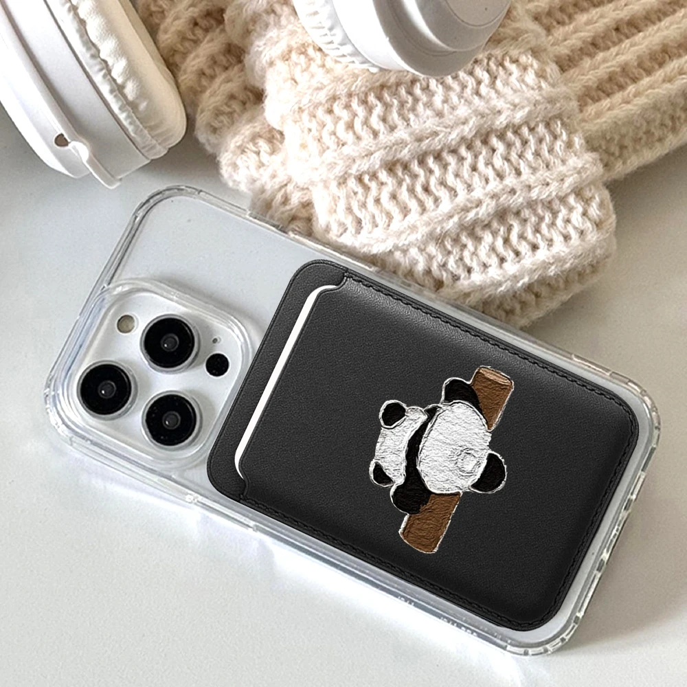 Niedliche Panda-Leder-Kartenhülle für Magnetische Hüllen, Geeignet für alle iPhones, für Magsafe-Kartenhalter, Handy-Rückentasche – Detail 4