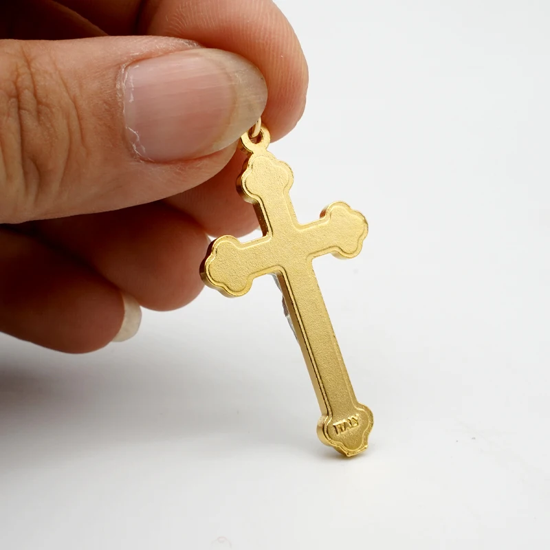 Catholic Golden Cross Pendant 3.5cm Enamel White Bail Color DIY Rosary Accessories Religion Jesus Christ Jewelry Making Supplies