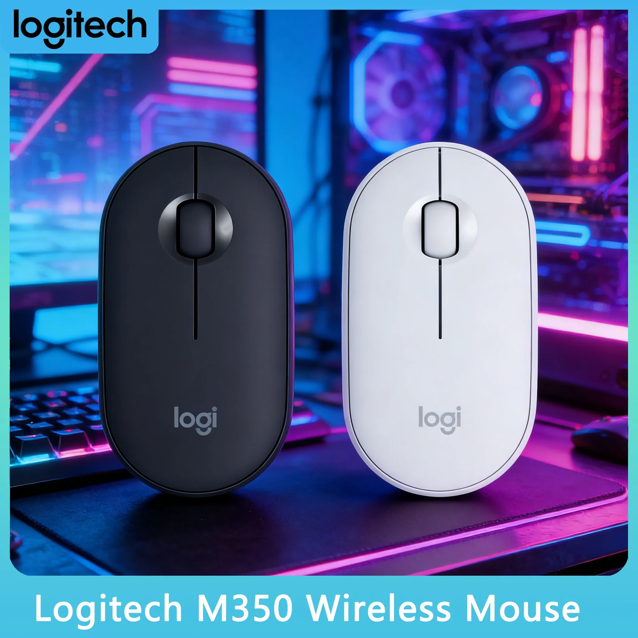 

Original Logitech M350/M350POP Wireless Pebble Mouse, 90% Noise Reduction Bluetooth USB for PC Mac Laptop
