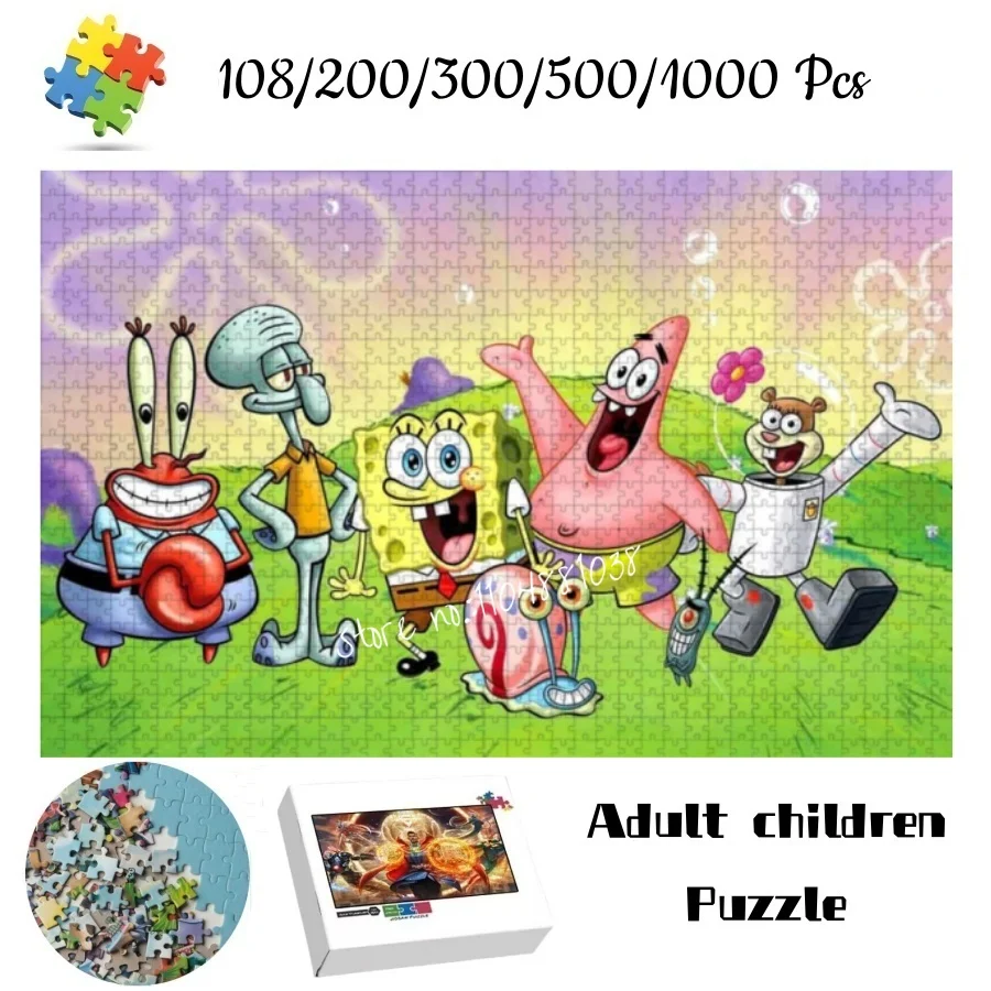 

Деревянный пазл с персонажами из мультфильма «Губка Боб» (108, 200, 300, 500, 1000 деталей) — развивающая игрушка для детей и взрослых, отличный подарок