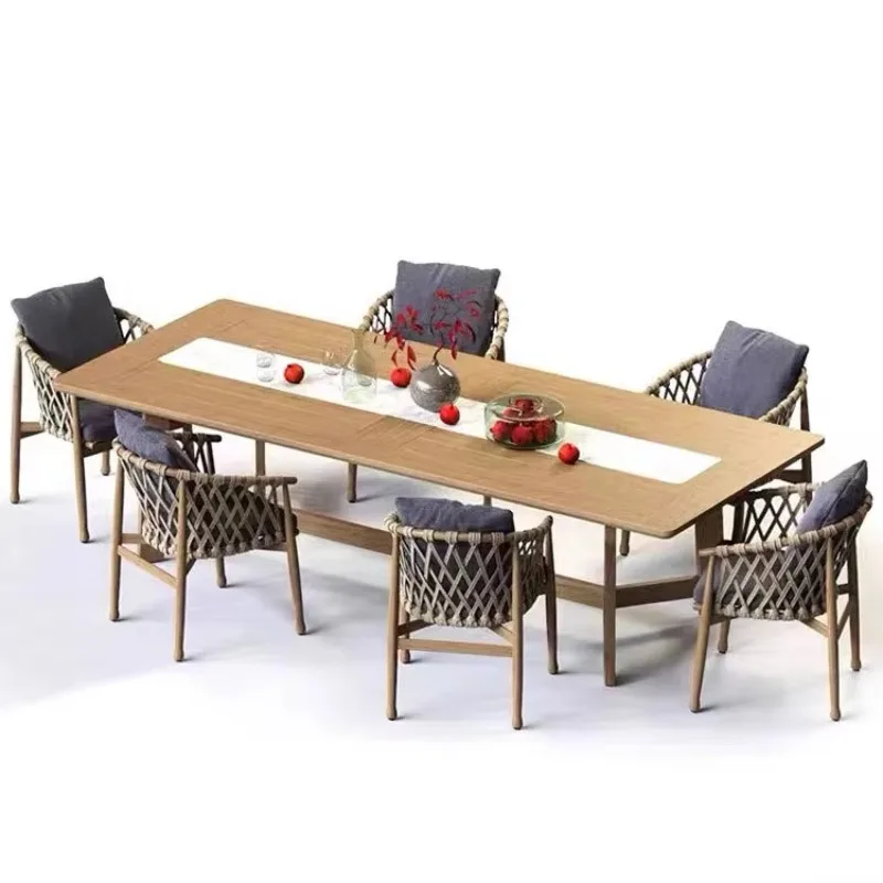 

LTT outdoor courtyard garden solid wood rattan chair combination outdoor open-air rattan leisure table and chairs