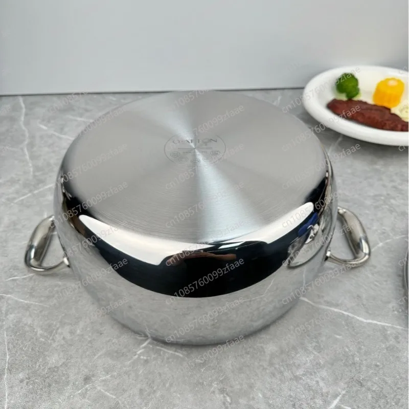 Three-layer steel integrated forming soup pot, multi-purpose pot for stewing and soup, cast steel anti-scalding handle