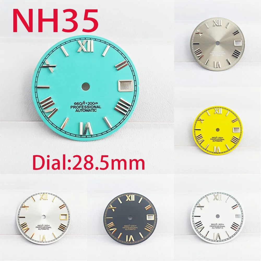 28.5mm Roman numerals dial NH35 Men's watch dial with date window for NH35 NH36 automatic mechanical movement watch accessories