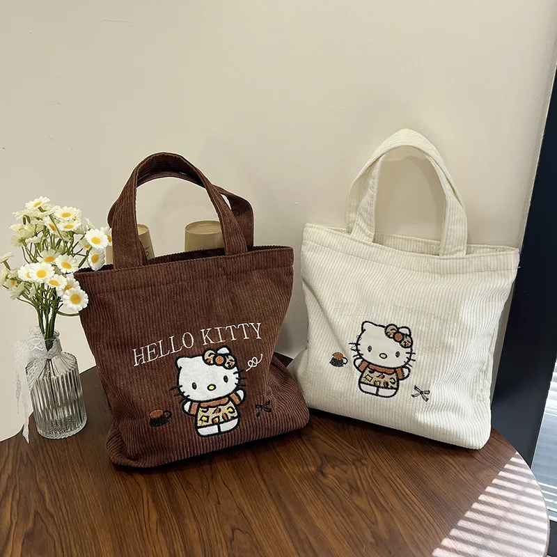 New Embroidered Kitty Handbag, Cute Corduroy Small Bag for Work, Versatile Mommy Bag for Going Out