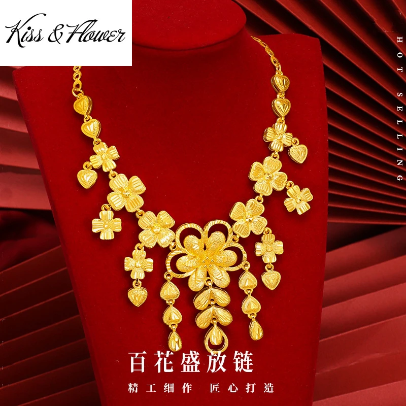 

KISS&FLOWER NK335 Fine Jewelry Wholesale Woman Bride Birthday Wedding Anniversary Party Gift Flower Tassel 24KT Gold Necklace