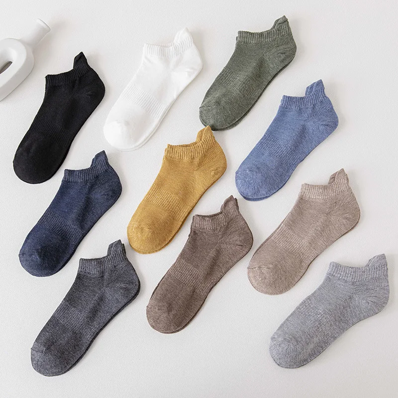 10 Pairs Men Socks Solid Color Breathable Cotton Men's Short Tube Socks Casual Shallow Mouth Invisible Socks Low Cylinder Socks