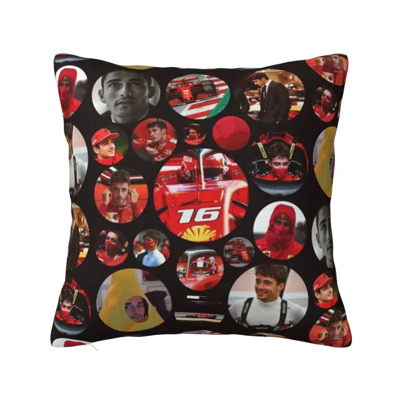 Custom Charles Leclerc Collage Cushion Cover 40x40cm Sport Car Race Soft Cute Pillows