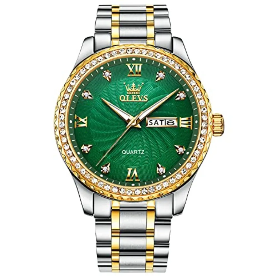 

Men's Casual Stainless Steel Watch, Big Face Easy to Read Analog Quartz Watch with Day and Date, Classic Waterproof Diamond Rom
