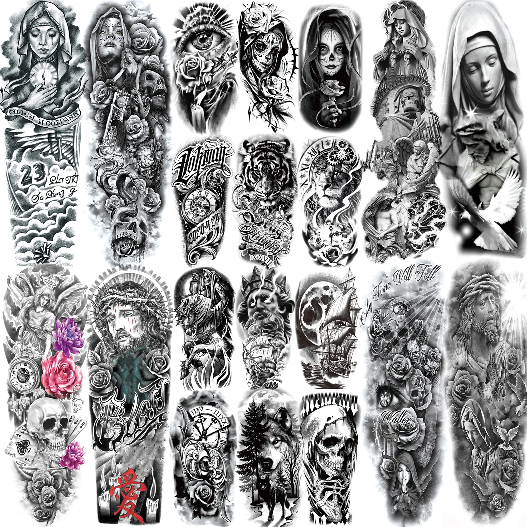 

1 Sheet Nun God Temporary Tattoos Full Arm Sleeve For Women Men Adults Faith Jesus Christ Christian Religion Temp Tattoo Sticker