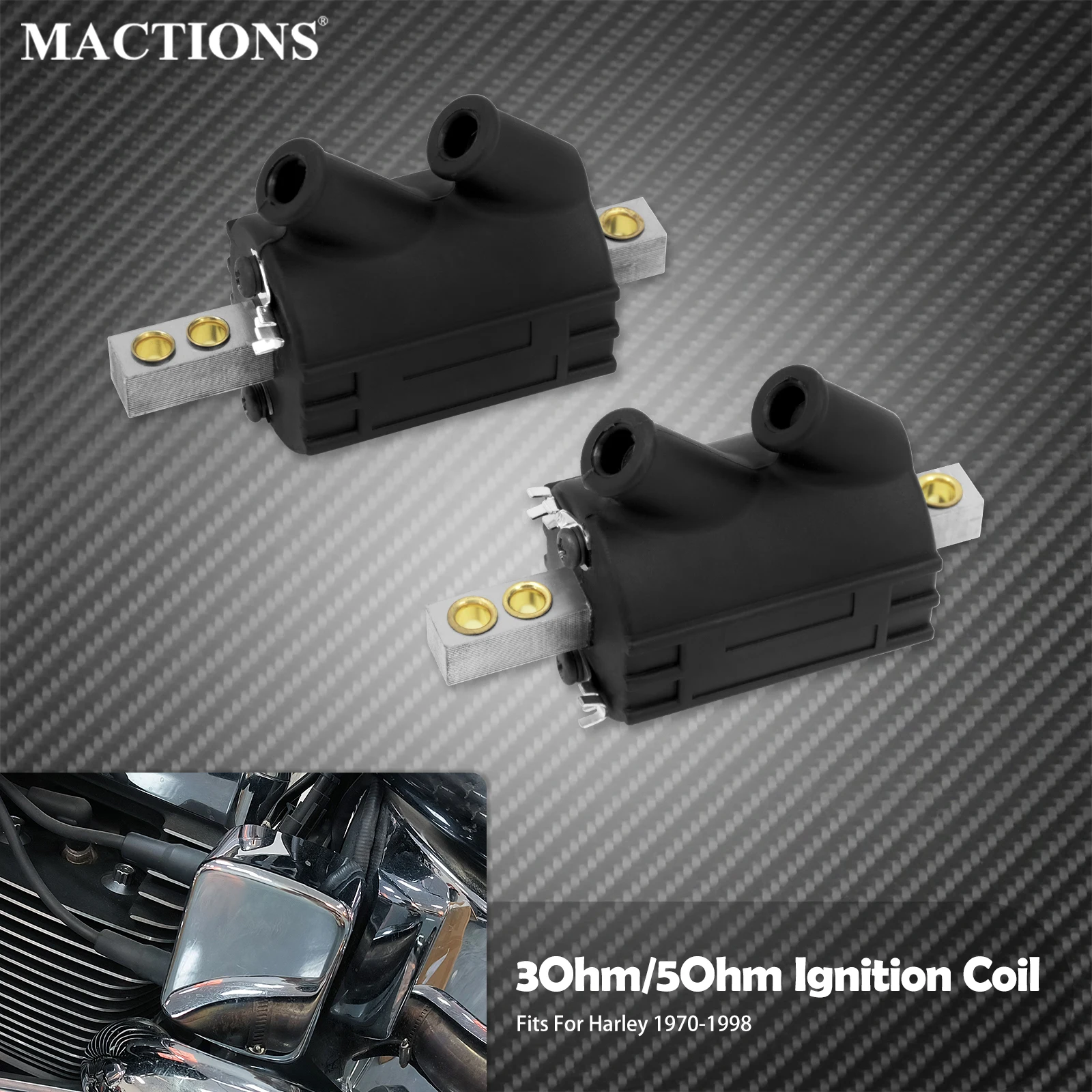 Motorcycle 3Ohm/5Ohm Ignition Coil 12V Dual Fire Output For Harley Big Twin 1970-1998 Touring FLH Dyna FXD Sportster 883 Softail