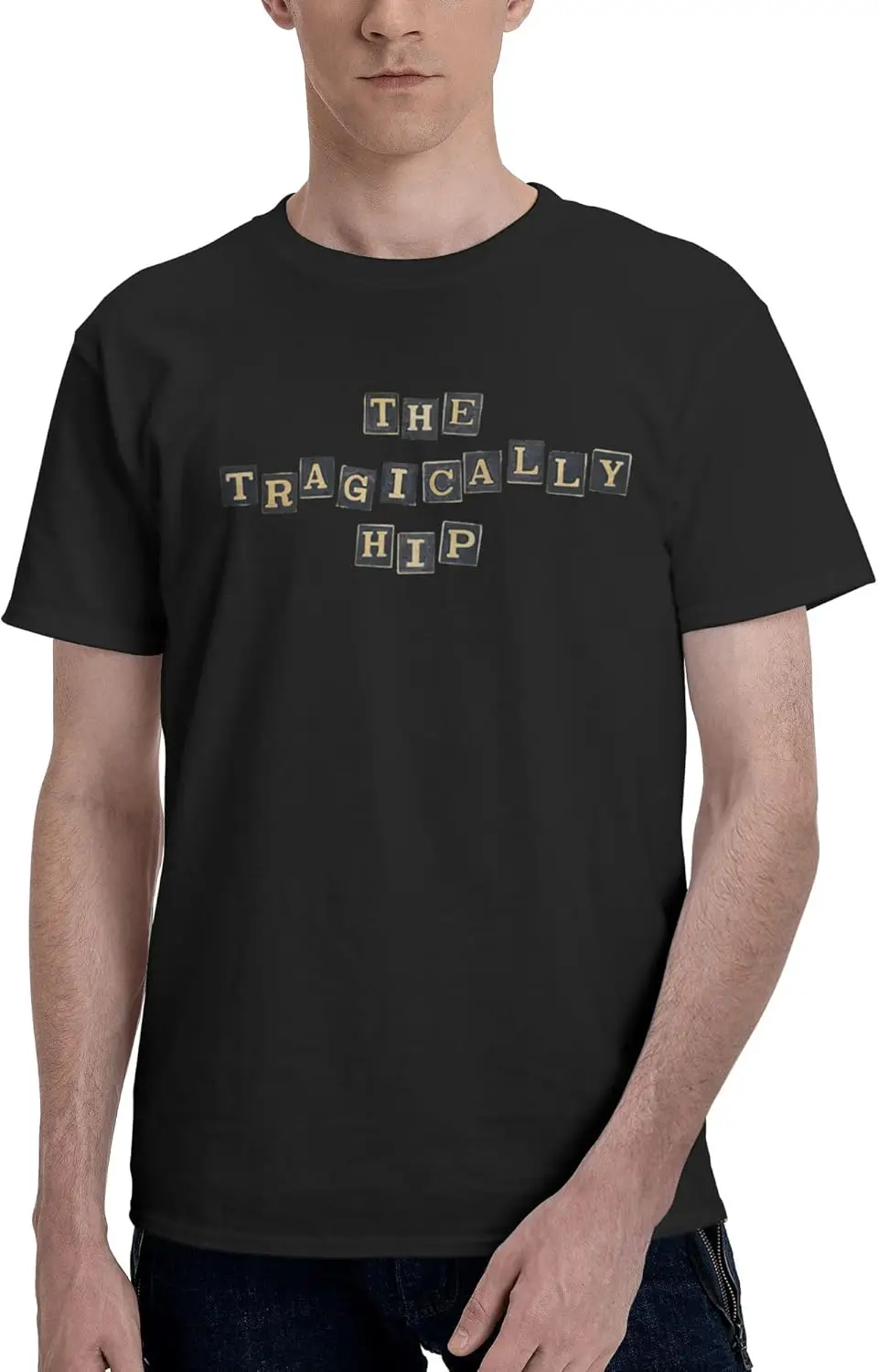 

The Tragically Music Hip Men's Cotton Regular Short Sleeve Soft Crew Neck T-Shirt Casual Basic Top Black