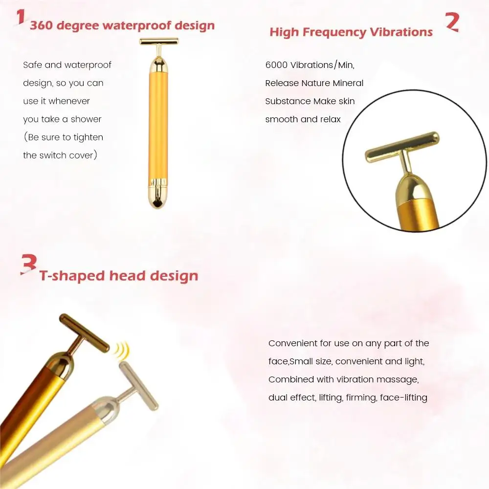 Multi-function Beauty Care Device 24k Facial Massage Stick Roller T-Shape Energy Beauty Bar Vibrating Massager for Beauty Tool