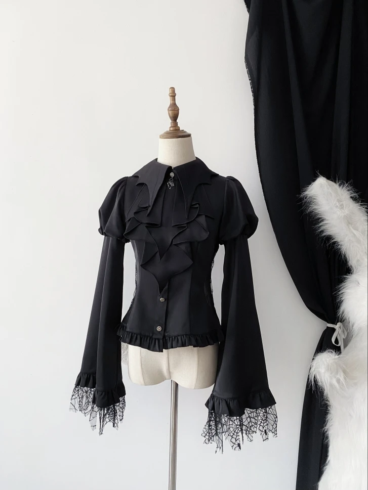

Gothic Y2k Lolita Style Shirts Women Vintage Mesh Lantern Long Sleeve Blouse Female Japanese Victorian Vintage Slim Clothes Tops