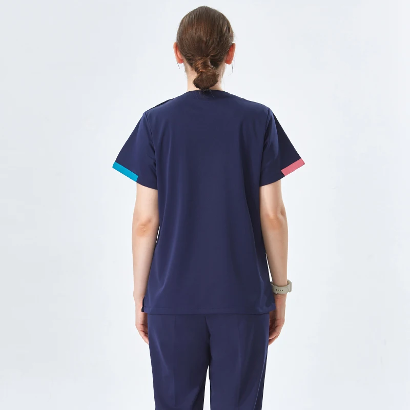 Uniforme Médico Quirúrgico sedoso para hombres y mujeres, uniforme de enfermera, ropa de trabajo veterinaria, traje estético 003