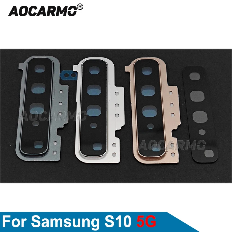 Aocarmo For Samsung Galaxy S10 5G Rear Back Camera Lens Glass With Frame Ring Cover Adhesive Sticker Replacement Parts