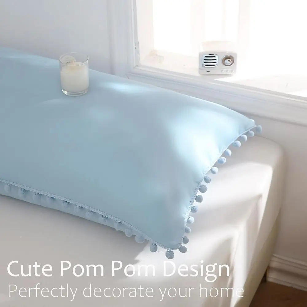 غطاء وسادة للجسم باللون الأزرق السماوي مقاس 20 × 54 بوصة بوهو شيك بوم بومس هامش ديكور غطاء وسادة للجسم مع إغلاق الجيب (الجسم، أزرق سماوي