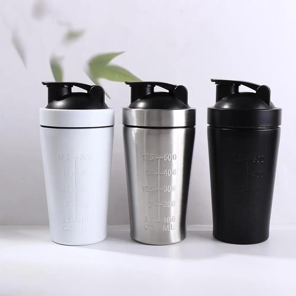 304 Stainless Steel Whey Shakes Cup with Scale 500ml/750ml Protein Powder Bottle Temperature High Resistant Portable