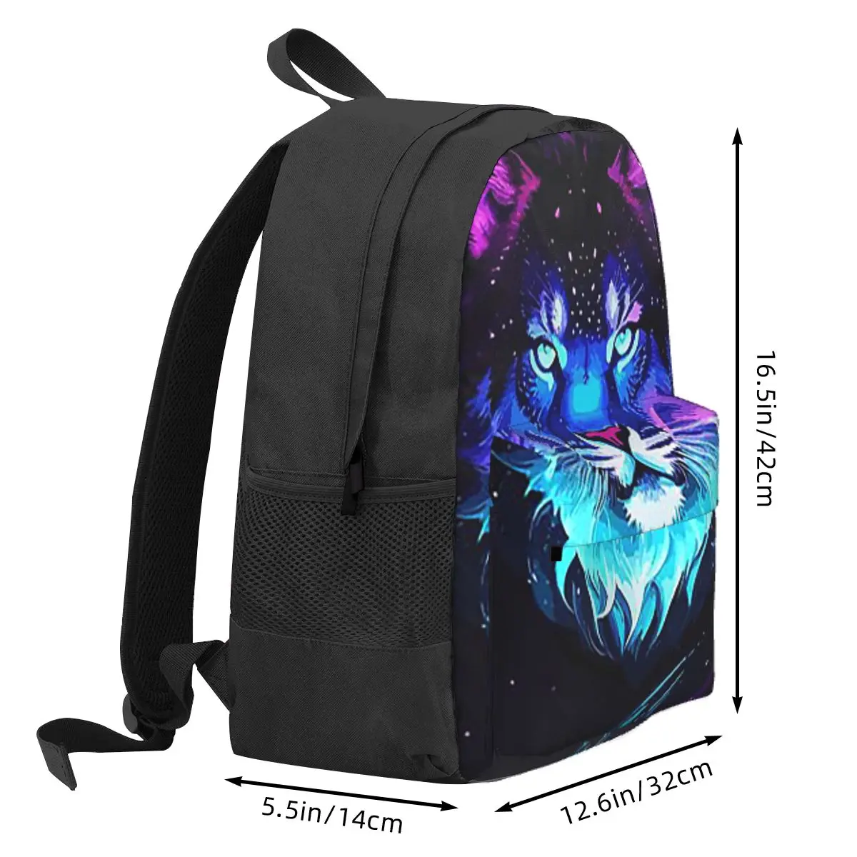 Cosmic Neon Tiger Spirit Space Galaxy Wolf Lion Face Student Backpack School Bag Hiking Travel Daypack Bookbag Shoulder Bags