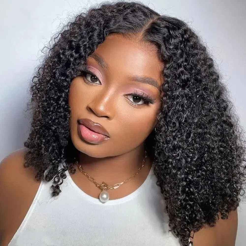 

Jerry Curly Bob Wig 4x4 Lace Closure Wigs 100% Human Hair Wigs 180% Density Transparent Lace Curly Human Hair Wigs For Women