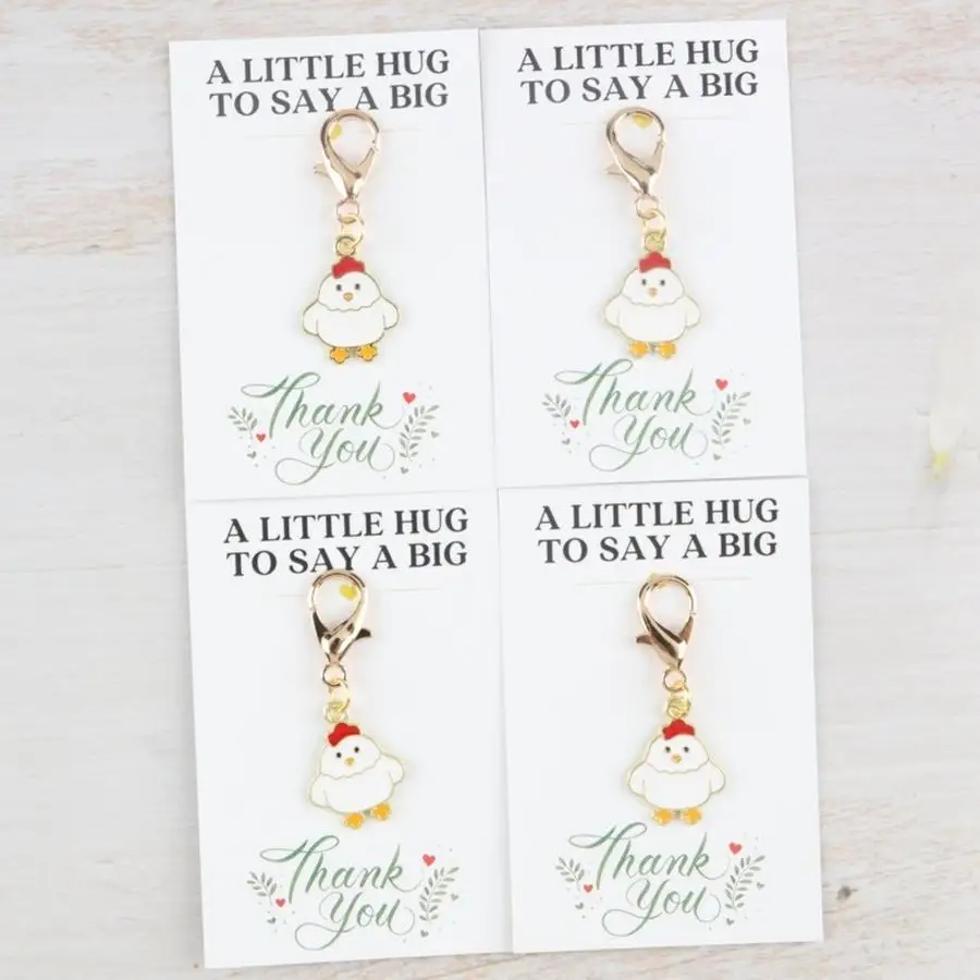 1/5/10/20/50/100pcs 2D Flat, s 2D Cute Animal Series Chick Keychain Set, Comes with a Small Card to Express Your Heartfelt Thank