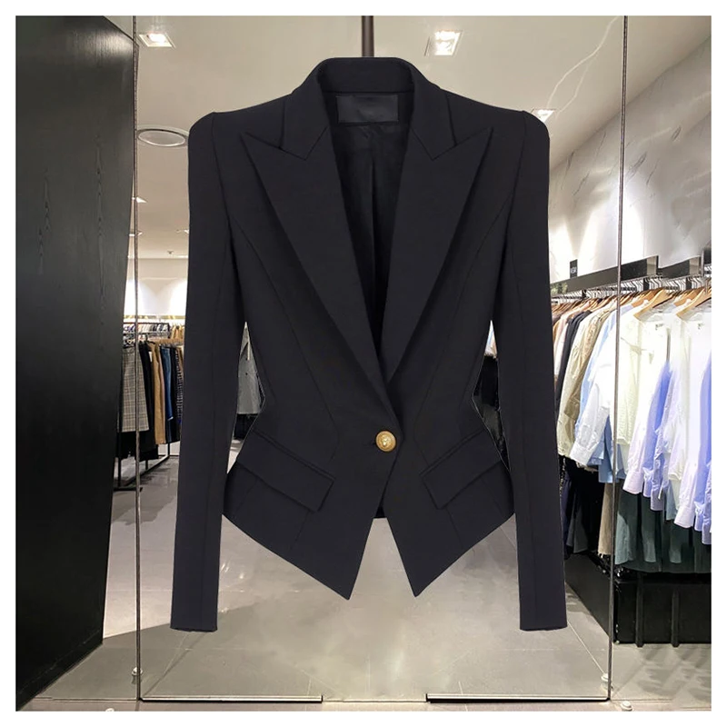 Veste de costume couvertes à un bouton lion pour femmes, blazers, vestes, mode, haute qualité, 2024