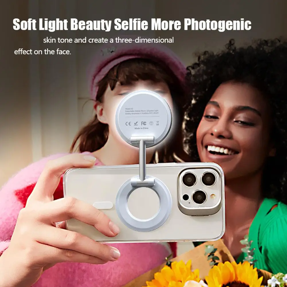 2in1 Foldable Magnetic Phone Holder Rechargeable Fill Light Travel Makeup Smartphone Portable Desktop Selfies Video Selfie Light