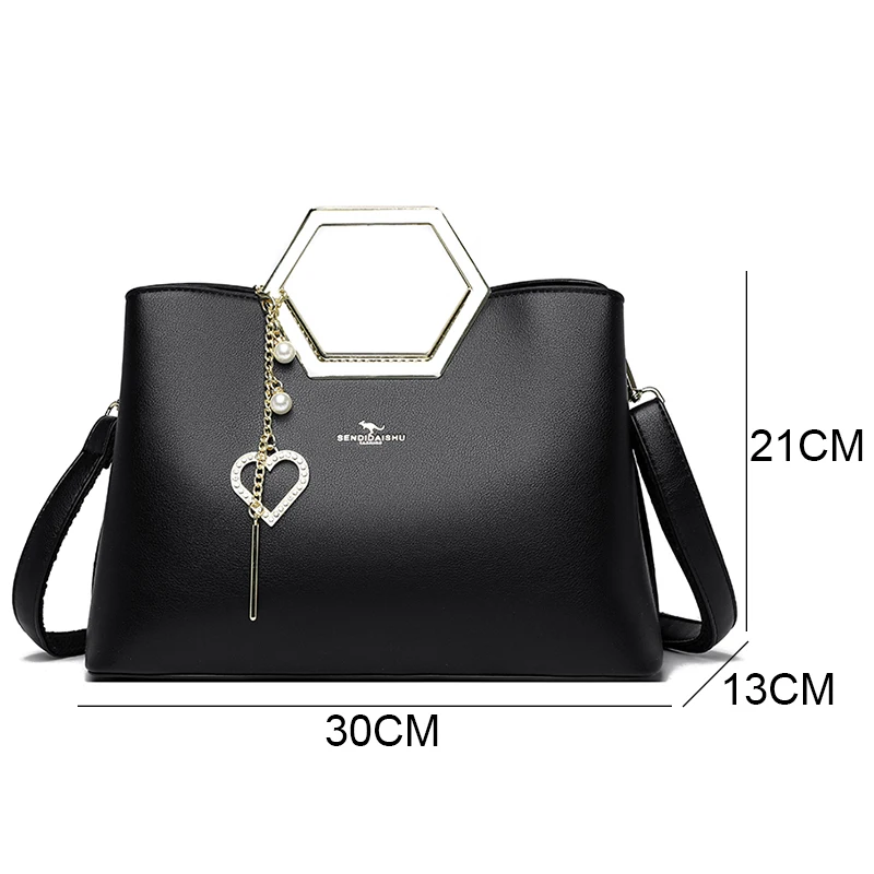 Fashion Hardware Handle Leather Handbag Luxury Designer Tassels Shoulder Crossbody Bag For Women 2024 High Quality Tote Bag Sac