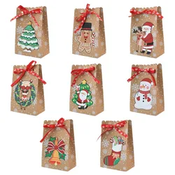 8pcs Christmas Gift Bags Xmas Tree Elk Santa Claus New Year Party Supplies Candy Chocolate Packaging Paper Kraft Bag for Guests