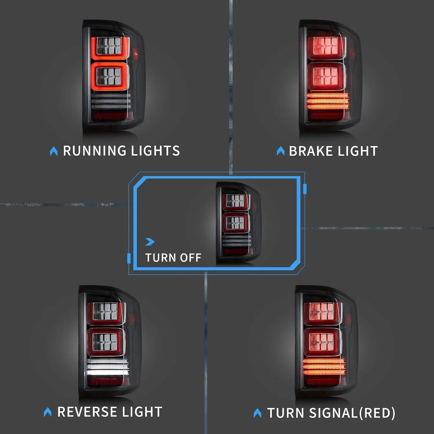 LED-Rückleuchten, kompatibel mit Chevy Silverado 1500 2500HD 3500HD 2014–2018, Pickup-Truck mit rotem Blinker und Lauf-Li