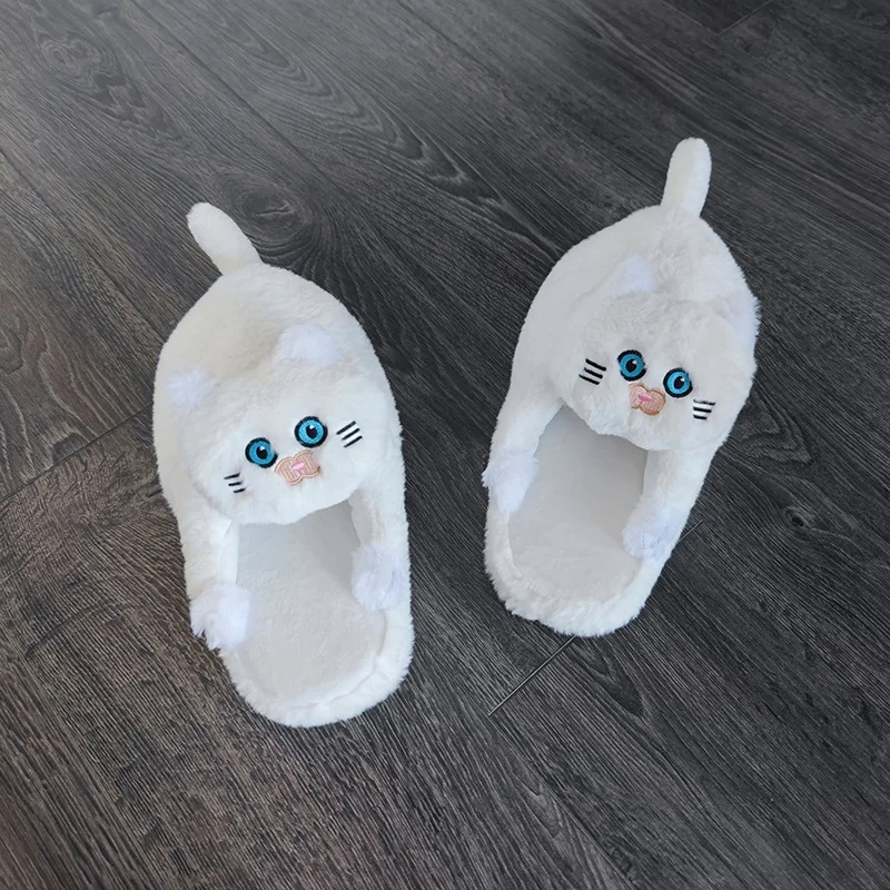 

Fluffy White Cat Slippers Men's Footsie Kitten Fur Mules Home Shoes Cuddle Kitty Slippers Man Male Indoor Cat Sleepers Flip Flop