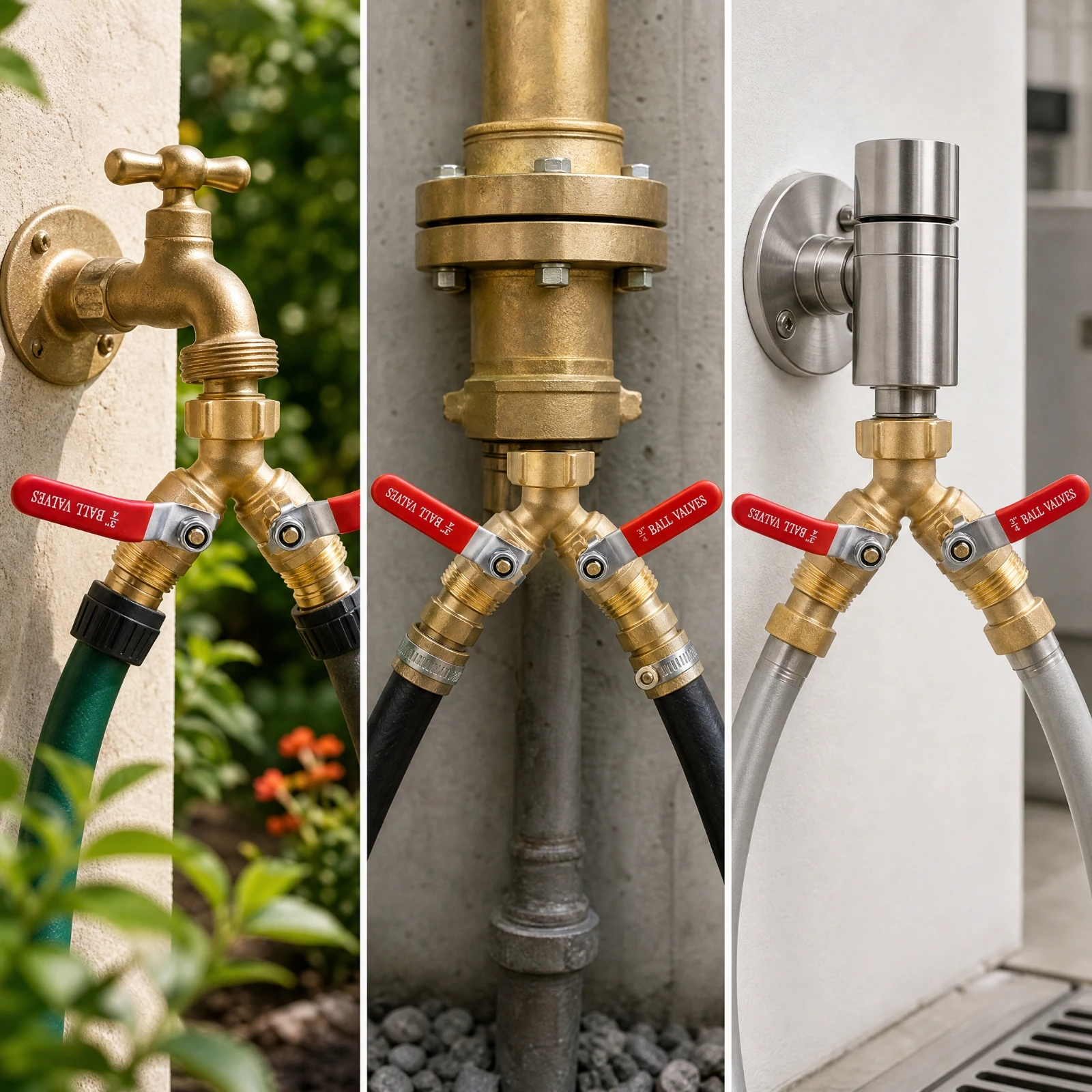 doubleOutlet Brass Ball-Valve Faucet Diverter Leak-Proof 3/4 Inch GHT Hose Splitter Quarter-Turn Hose Splitter