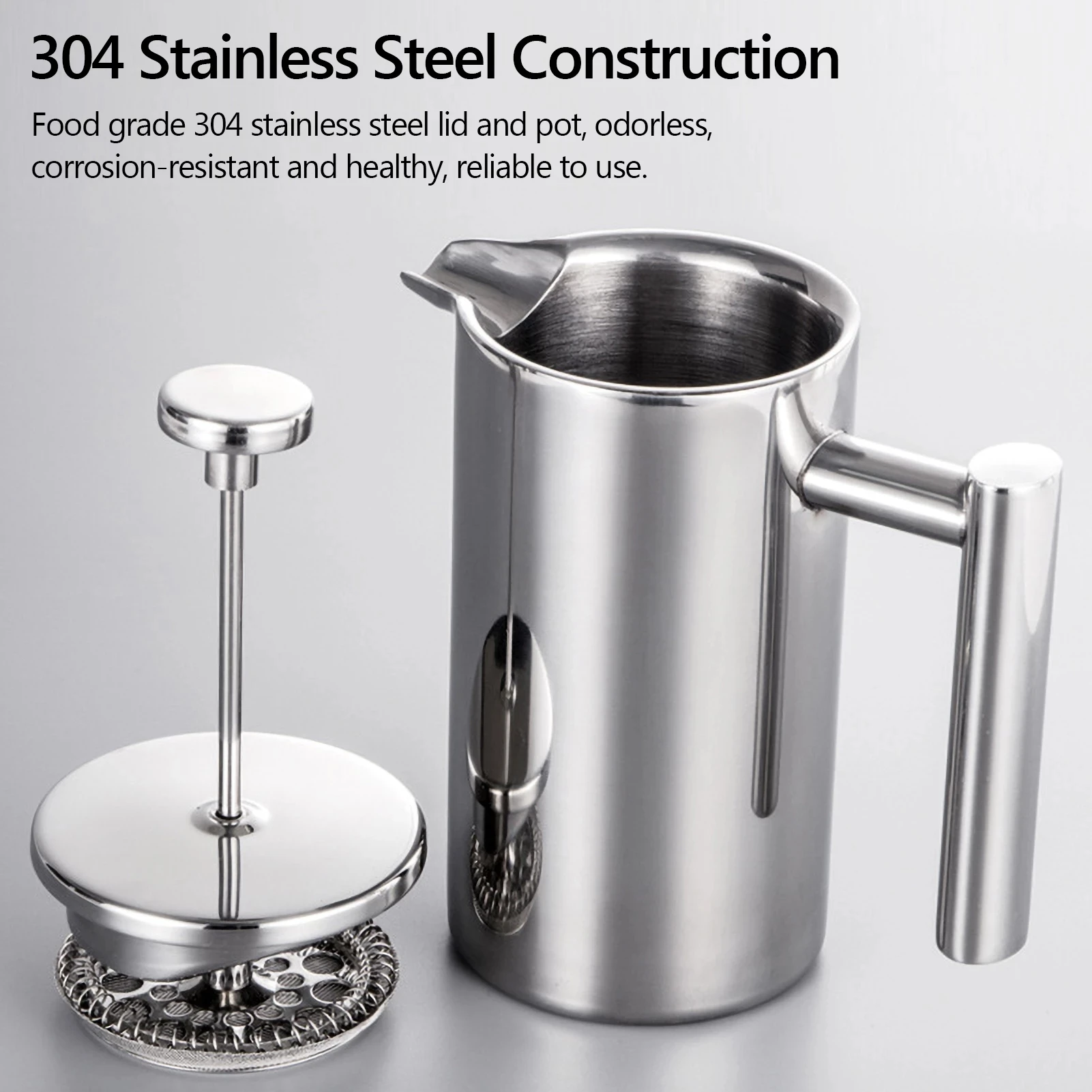 1.5L Coffee Maker French Press Stainless Steel Espresso Coffee Machine French Press Double-Wall Insulated Coffee Tea Maker Pot