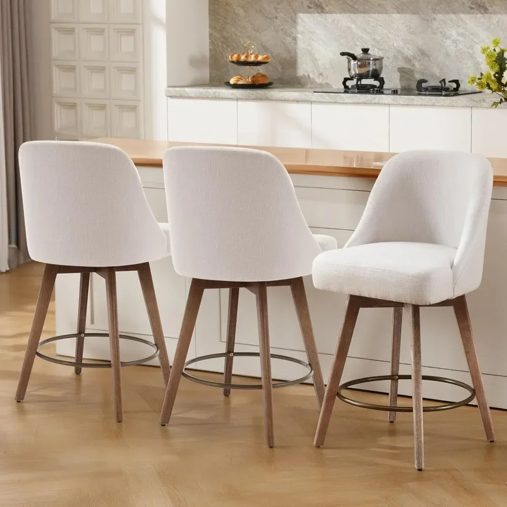 

Counter height bar stool 3-piece set, medieval rotating bar stool with backrest and wooden legs,